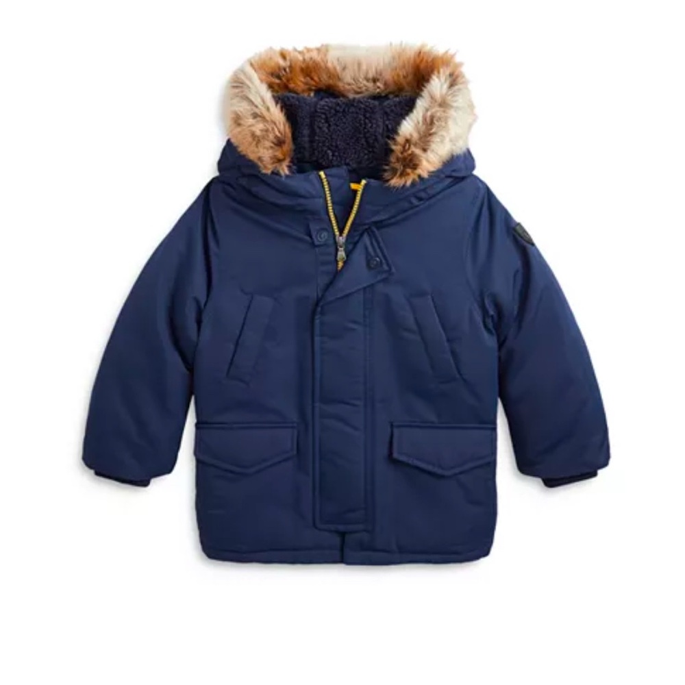 Boys' Navy Faux Fur Trim Down Parka